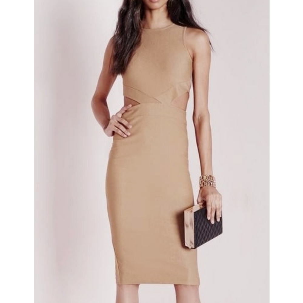 Missguided Sleeveless Camel Dress w/ Cut Out sides